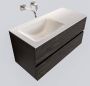 Mondiaz Vica Cloud badmeubel eiken donker bruin 100 cm 2 lades solid surface enkele spoelbak links zonder kraangat - Thumbnail 1