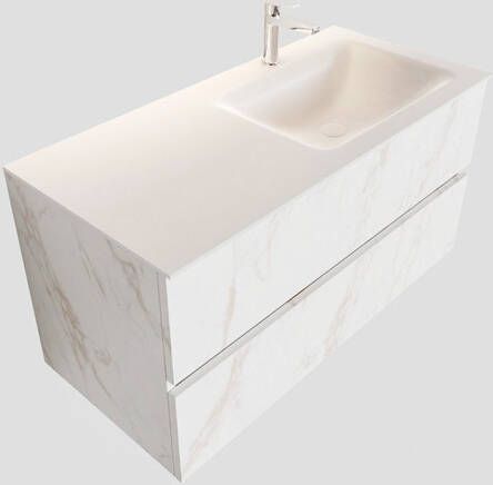Mondiaz VICA Badkamermeubelset 100cm 2 lades wasbak Cloud rechts 1 kraangat solid surface carrara marmer PC75341589