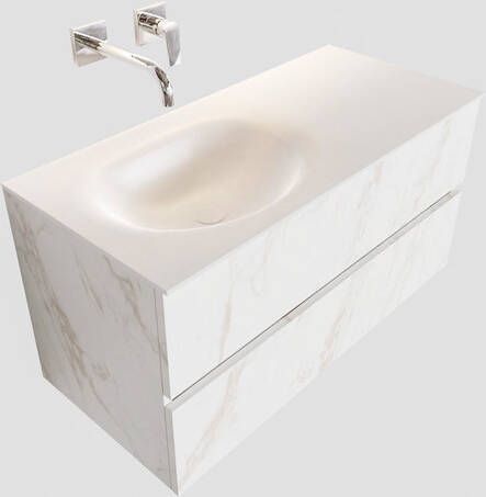Mondiaz VICA Badkamermeubelset 100cm 2 lades wasbak Moon links 0 kraangaten solid surface carrara marmer PC75341553