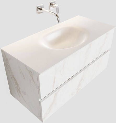 Mondiaz VICA Badkamermeubelset 100cm 2 lades wasbak Moon midden 0 kraangaten solid surface carrara marmer PC75341552