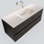 Mondiaz Vica Cloud badmeubel eiken donker bruin 120 cm 2 lades solid surface enkele spoelbak midden zonder kraangat - Thumbnail 1