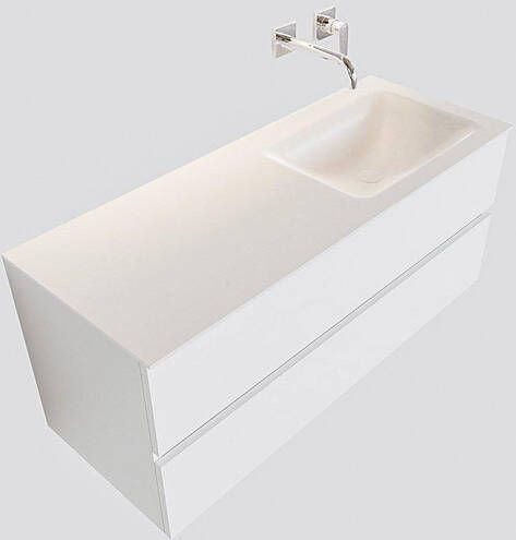 Mondiaz VICA Badkamermeubelset 120cm 2 lades wasbak Cloud rechts 0 kraangaten solid surface talc PC75341074