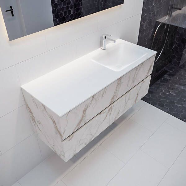 Mondiaz VICA Badkamermeubelset 120cm 2 lades wasbak Cloud rechts 1 kraangat solid surface carrara marmer PC75341596