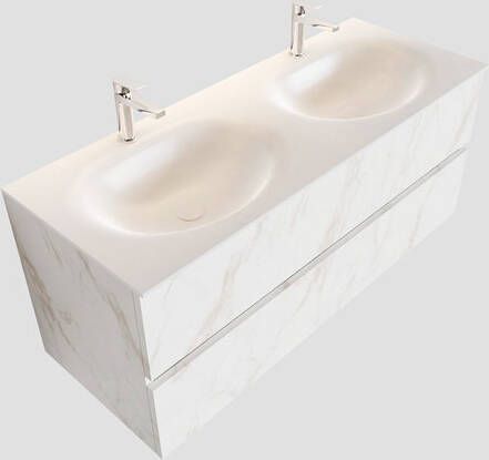 Mondiaz VICA Badkamermeubelset 120cm 2 lades wasbak Moon dubbel 2 kraangaten solid surface carrara marmer PC75341565