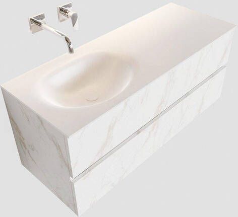 Mondiaz VICA Badkamermeubelset 120cm 2 lades wasbak Moon links 0 kraangaten solid surface carrara marmer PC75341559