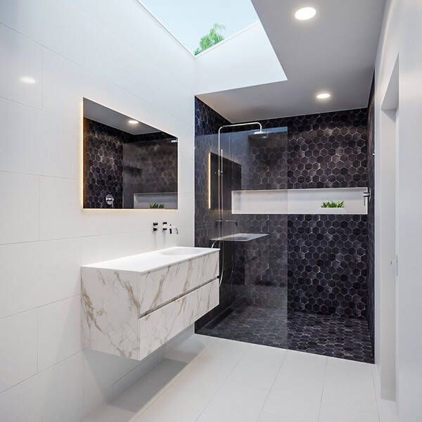 Mondiaz VICA Badkamermeubelset 120cm 2 lades wasbak Moon rechts 0 kraangaten solid surface carrara marmer PC75341560