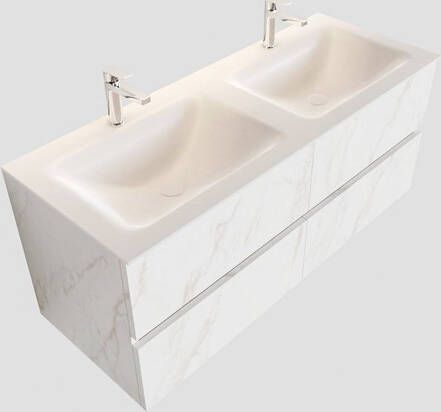 Mondiaz VICA Badkamermeubelset 120cm 4 lades wasbak Cloud dubbel 2 kraangaten solid surface carrara marmer PC75341618