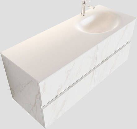 Mondiaz VICA Badkamermeubelset 120cm 4 lades wasbak Moon rechts 1 kraangat solid surface carrara marmer PC75341611