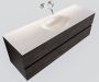 Mondiaz Vica Moon badmeubel eiken donker bruin 150 cm 2 lades solid surface enkele spoelbak midden zonder kraangat - Thumbnail 1