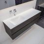 Mondiaz Vica Cloud badmeubel eiken donker bruin 150 cm 4 lades solid surface enkele spoelbak links zonder kraangat - Thumbnail 1