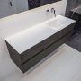 Mondiaz Vica Cloud badmeubel eiken donker bruin 150 cm 4 lades solid surface enkele spoelbak rechts zonder kraangat - Thumbnail 1