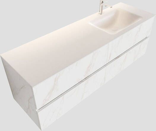 Mondiaz VICA Badkamermeubelset 150cm 4 lades wasbak Cloud rechts 1 kraangat solid surface carrara marmer PC75341629