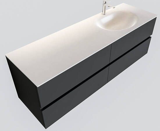 Mondiaz VICA Badkamermeubelset 150cm 4 lades wasbak Moon rechts 1 kraangat solid surface darkgrey PC75341138