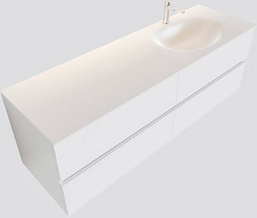 Mondiaz VICA Badkamermeubelset 150cm 4 lades wasbak Moon rechts 1 kraangat solid surface talc PC75341132