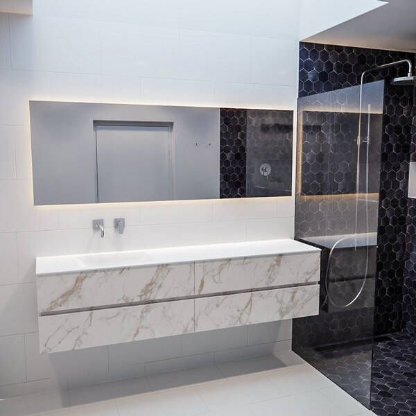 Mondiaz VICA Badkamermeubelset 200cm 4 lades wasbak Cloud links 0 kraangaten solid surface carrara marmer PC75341714