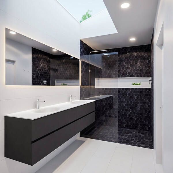 Mondiaz VICA Badkamermeubelset 200cm 4 lades wasbak Moon dubbel 2 kraangaten solid surface darkgrey PC75341647