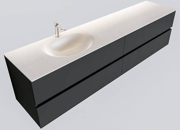Mondiaz VICA Badkamermeubelset 200cm 4 lades wasbak Moon links 1 kraangat solid surface darkgrey PC75341645