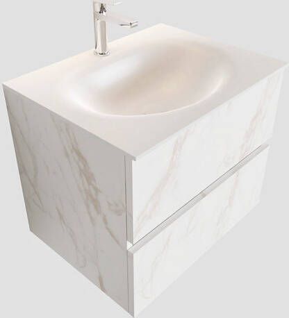 Mondiaz VICA Badkamermeubelset 60cm 2 lades wasbak Moon midden 1 kraangat solid surface carrara marmer PC75341549