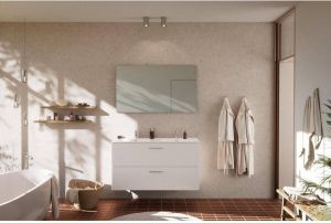 Nemo Go badkamermeubelset 120x65x45.5cm 2 lades met grepen 2 wasbakken wit glans 2 kraangaten met spiegel MDF standard white SW796967 SW404481 SW451959 SW403272 SW6470
