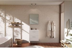 Nemo Go badkamermeubelset 60x65x45.5cm 2 lades met grepen 1 wasbak wit glans 1 kraangat met spiegel MDF standard white SW796966 SW404481 SW451959 SW403307 SW6470