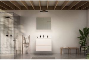 Nemo Go badkamermeubelset 80x65x45.5cm 2 lades greeploos 1 wasbak wit glans 1 kraangat met spiegelkast MDF standard white SW646687 SW404481 SW452449 SW647016