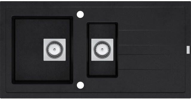 GO by Van Marcke Molto inbouwspoeltafel composiet met 1 5 bakken met afdruip 980 x 500 mm met vierkante manuele plug omkeerbaar zwart 3512343101261 - Foto 2