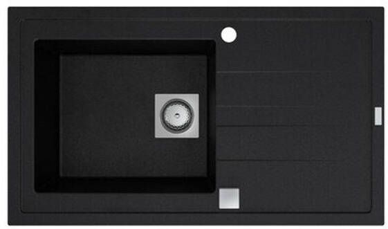 GO by Van Marcke Molto inbouwspoeltafel composiet met 1 bak met afdruip 860 x 500 mm met vierkante manuele plug omkeerbaar zwart 3512343101278 - Foto 2