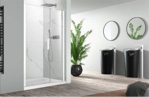 Nemo Pina Xl draaideur 140x200cm met vast paneel 6mm Helder veiligheidsglas met antikalk links en rechts Chroom 443.007.011.VM