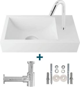 Nemo Spring Keyna fonteinset 40x22cm zonder overloop inclusief koudwaterkraan en chroom sifon solid surface wit sw10735 sw10741 sw21230 sw286373 sw293011
