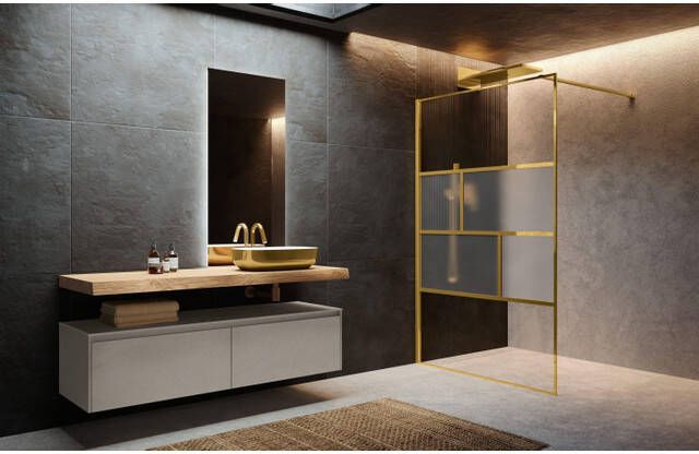Novellini H art Inloopdouche 120x200cm Ribbelglas linea 2 Shiny gold (goud) harthc120-93o