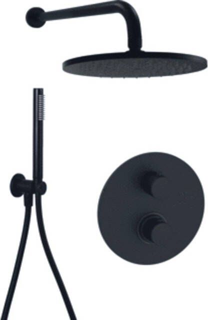 Paffoni Light doucheset rond met 23cm ronde hoofddouche inclusief handdouche en slang zwart mat KITLIQ018NO74VAL