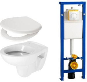 Plieger Compact toiletset compleet met inbouwreservoir zitting en bedieningsplaat wit 0704406 0260486 sw87533