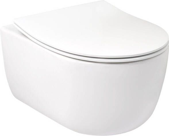 Plieger Kansas wandclosetpack met compact wandcloset diepspoel spoelrandloos 36x49cm inclusief softclose slim closetzitting en lift-off glans wit KANSASPACK WHITE COMPACT