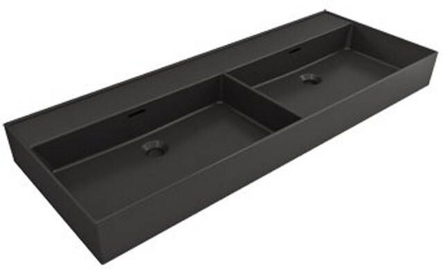 Plieger Wastafel Hangend Kansas Dubbel 120x45cm Keramiek met Overloop Mat Zwart Zonder Kraangaten