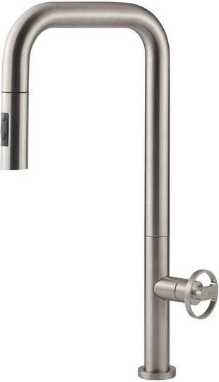 Plieger Napoli Buiten Keukenkraan 1-gats met hoge uittrekbare uitloop RVS 400715 Stainless Steel