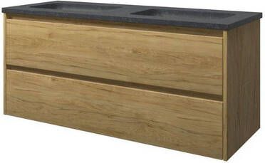 Proline hardsteen Elegant badmeubelset met wastafelonderkast met 2 lades en hardstenen wastafel zonder kraangat 120 x 54 5 x 46 cm ideal oak