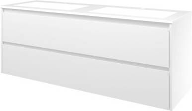 Proline Polystone Elegant badmeubelset met wastafelonderkast symmetrisch met 2 laden en glans witte wastafel met 2 kraangaten 140 x 46 x 54 cm glans