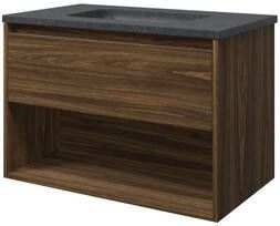 Proline hardsteen Elegant badmeubelset met wastafelonderkast met lade open schap en hardstenen wastafel zonder kraangat 80 x 54 5 x 46 cm cabana oak