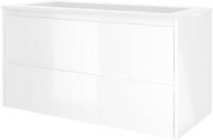Proline Elegant badmeubel met polystone wastafel zonder kraangat en onderkast a-symmetrisch Glans wit Glans wit 100x46cm (bxd)