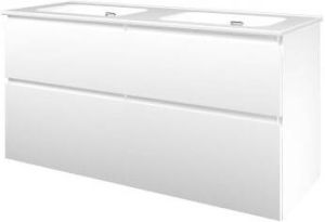 Proline Elegant badmeubel met polystone wastafel zonder kraangaten en onderkast 4 laden a-symmetrisch Mat wit Mat wit 120x46cm (bxd)