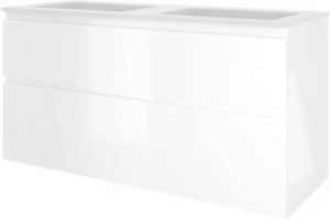 Proline Elegant badmeubel met polystone wastafel zonder kraangaten en onderkast a-symmetrisch Glans wit Mat wit 120x46cm (bxd)