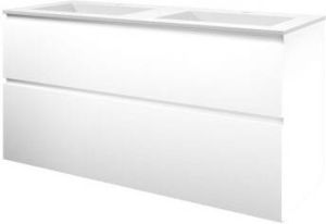 Proline Elegant badmeubel met polystone wastafel met 2 kraangaten en onderkast a-symmetrisch Mat wit Glans wit 120x46cm (bxd)