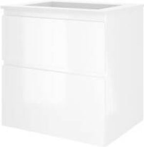 Proline Elegant badmeubel met polystone wastafel zonder kraangat en onderkast a-symmetrisch Glans wit Mat wit 60x46cm (bxd)