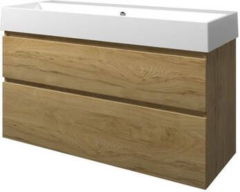 Proline Porselein Loft badmeubelset met wastafelonderkast met 2 asymmetrische lades en porseleinen wastafel zonder kraangat 120 x 73 x 46 cm ideal