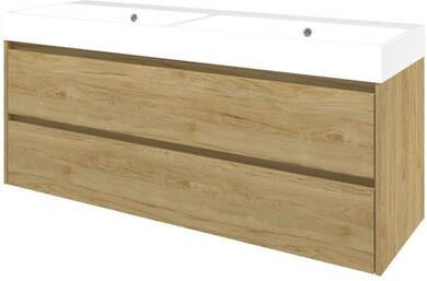 Proline Polystone Loft badmeubelset met wastafelonderkast symmetrisch met 2 laden en mat witte wastafel zonder kraangaten 140 x 46 x 62 cm ideal oak