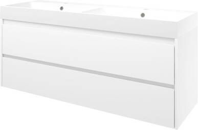 Proline Polystone Loft badmeubelset met wastafelonderkast symmetrisch met 2 laden en mat witte wastafel met 2 kraangaten 140 x 46 x 62 cm mat wit