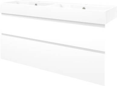 Proline Porselein Loft badmeubelset met wastafelonderkast asymmetrisch met 2 laden en glans witte wastafel met 2 kraangaten 140 x 46 x 62 cm mat wit