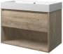 Proline polystone Loft badmeubelset met wastafelonderkast met lade en open schap en polystone wastafel zonder kraangat 80 x 62 x 46 cm raw oak mat - Thumbnail 1