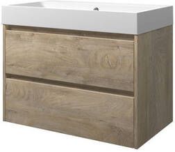 Proline polystone Loft badmeubelset met wastafelonderkast met 2 lades en polystone wastafel zonder kraangat 80 x 62 x 46 cm raw oak mat wit