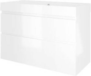 Proline Loft badmeubel met polystone wastafel met 1 kraangat en onderkast a-symmetrisch Glans wit Glans wit 100x46cm (bxd)